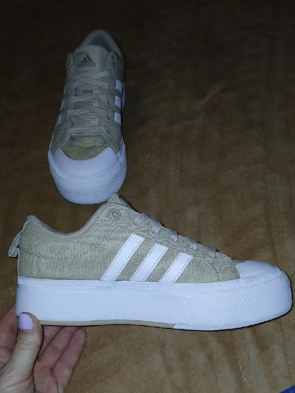 Womens Adidas Bravada 2.0 Low-Top Canvas Platform Sneakers Beige Neutrals Sz: 6